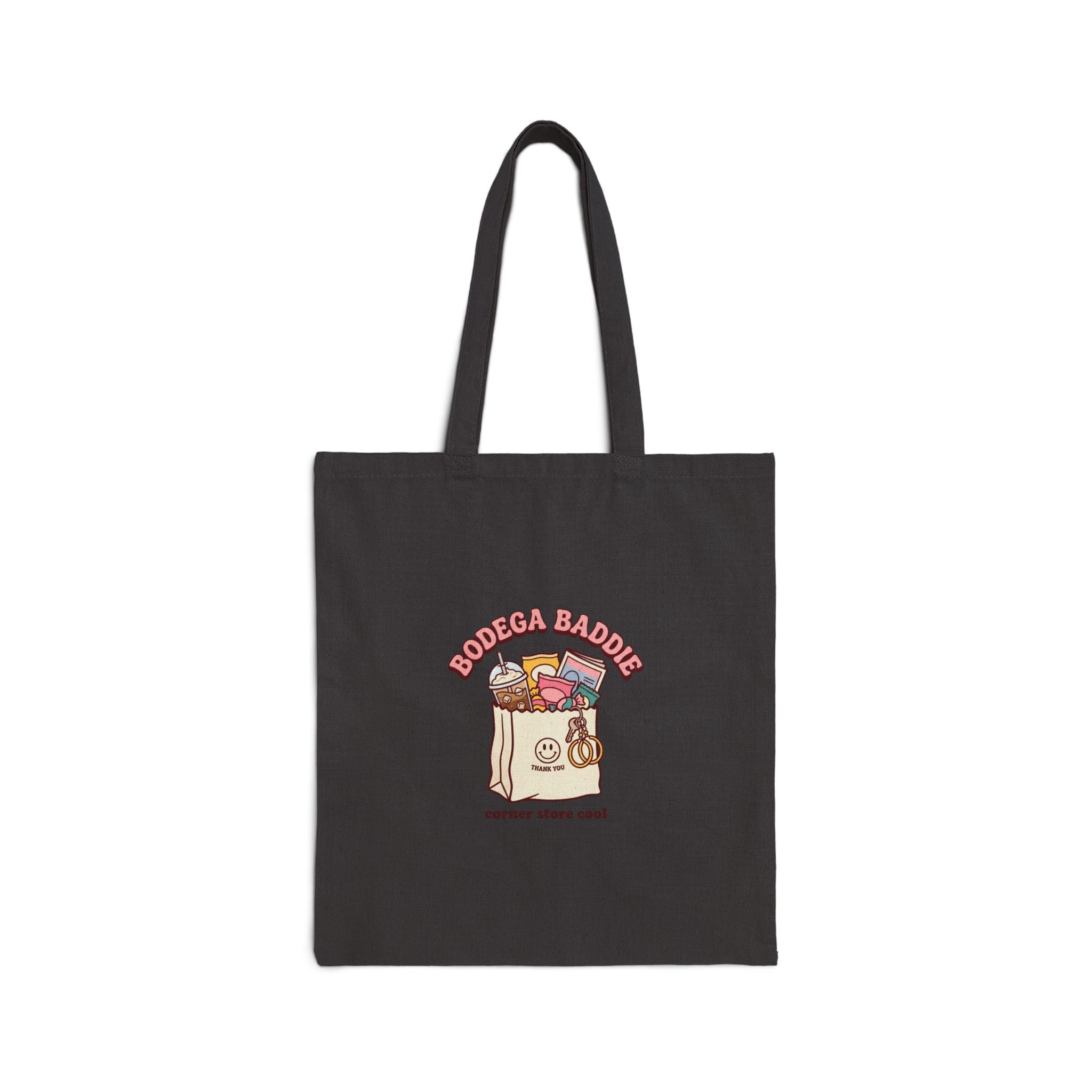Bodega Baddie Tote, NYC Spanglish Y2K deli sign cherries canvas